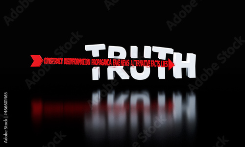 Fotografija The word truth pierced with an arrow of conspiracy, fake news, disinformation, p
