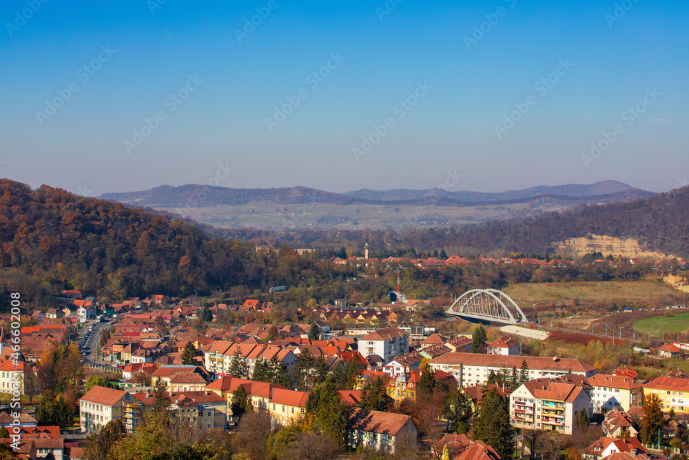 Landscape with the city of Sighisoara - Romania seen from above