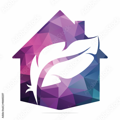 Feather And Home Logo Vector Design Illustration. Home and feather logo design