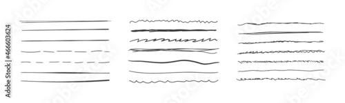 Set of wavy horizontal lines. Marker hand drawn line border set and doodle design. Hand drawn grunge brush strokes
