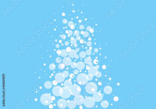 Soap bubbles on blue background, air or soda, underwater, fizz and effervescent effect. Cartoon vector illustration