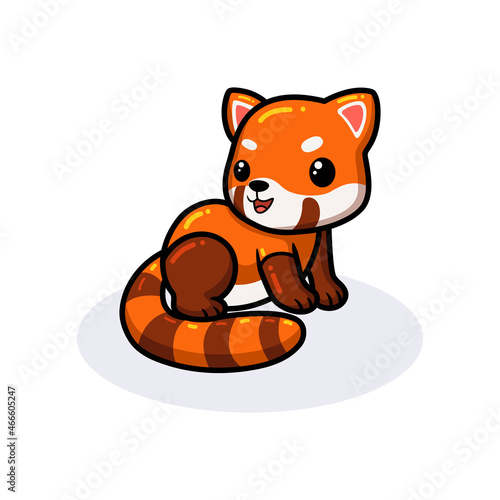 Cute little red panda cartoon sitting