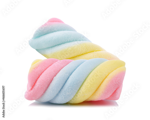 Colorful marshmallows candy isolated on white background.