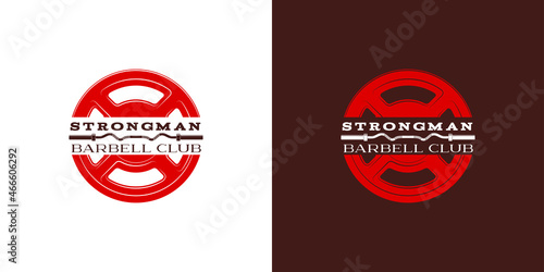 logo athletic club for bodybuilding, powerlifting, weightlifting, crossfit and fitness training. Barbell club logo vintage design isolated on background. Emblem for gym and heavy training of strongman