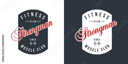 logo athletic club for bodybuilding, powerlifting, weightlifting, crossfit and fitness training. Barbell club logo vintage design isolated on background. Emblem for gym and heavy training of strongman