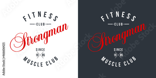 logo athletic club for bodybuilding, powerlifting, weightlifting, crossfit and fitness training. Barbell club logo vintage design isolated on background. Emblem for gym and heavy training of strongman