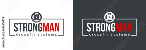 logo athletic club for bodybuilding, powerlifting, weightlifting, crossfit and fitness training. Barbell club logo vintage design isolated on background. Emblem for gym and heavy training of strongman