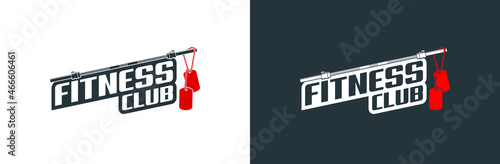 logo athletic club for bodybuilding, powerlifting, weightlifting, crossfit and fitness training. Barbell club logo vintage design isolated on background. Emblem for gym and heavy training of strongman