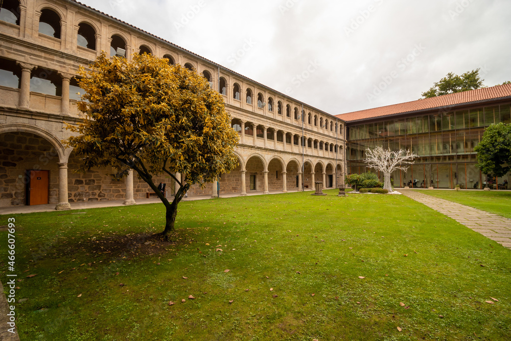 Obraz premium Cloisters of the Monastery of Saint Stephen of Ribas de Sil, located in Nogueira de Ramuín, province of Ourense, Galicia, Spain