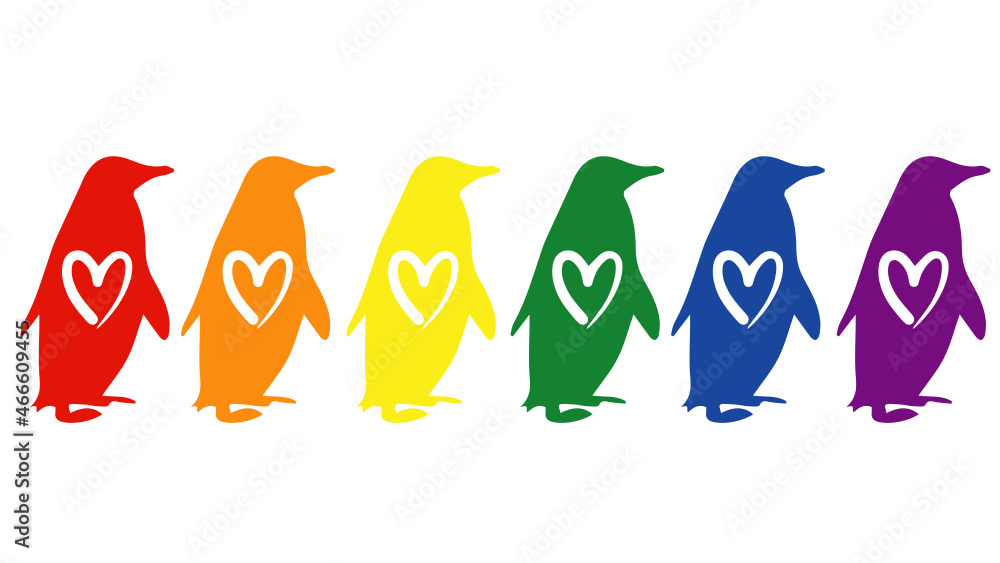 Obraz premium Penguins with heart, lgbt flag