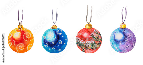 Watercolor christmas ornament illustration collection isolated