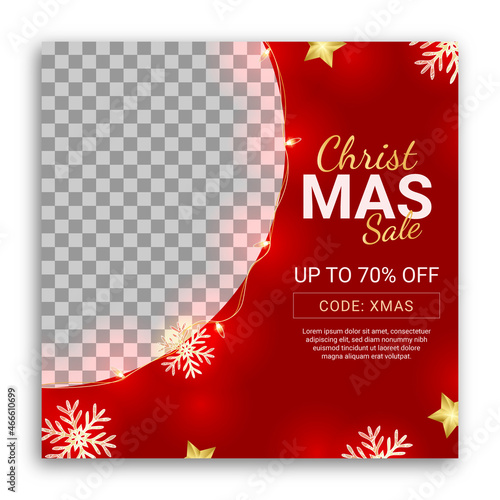 Christmas sale banner with realistic red decoration