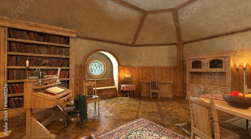 Old library vintage interior 3d illustration