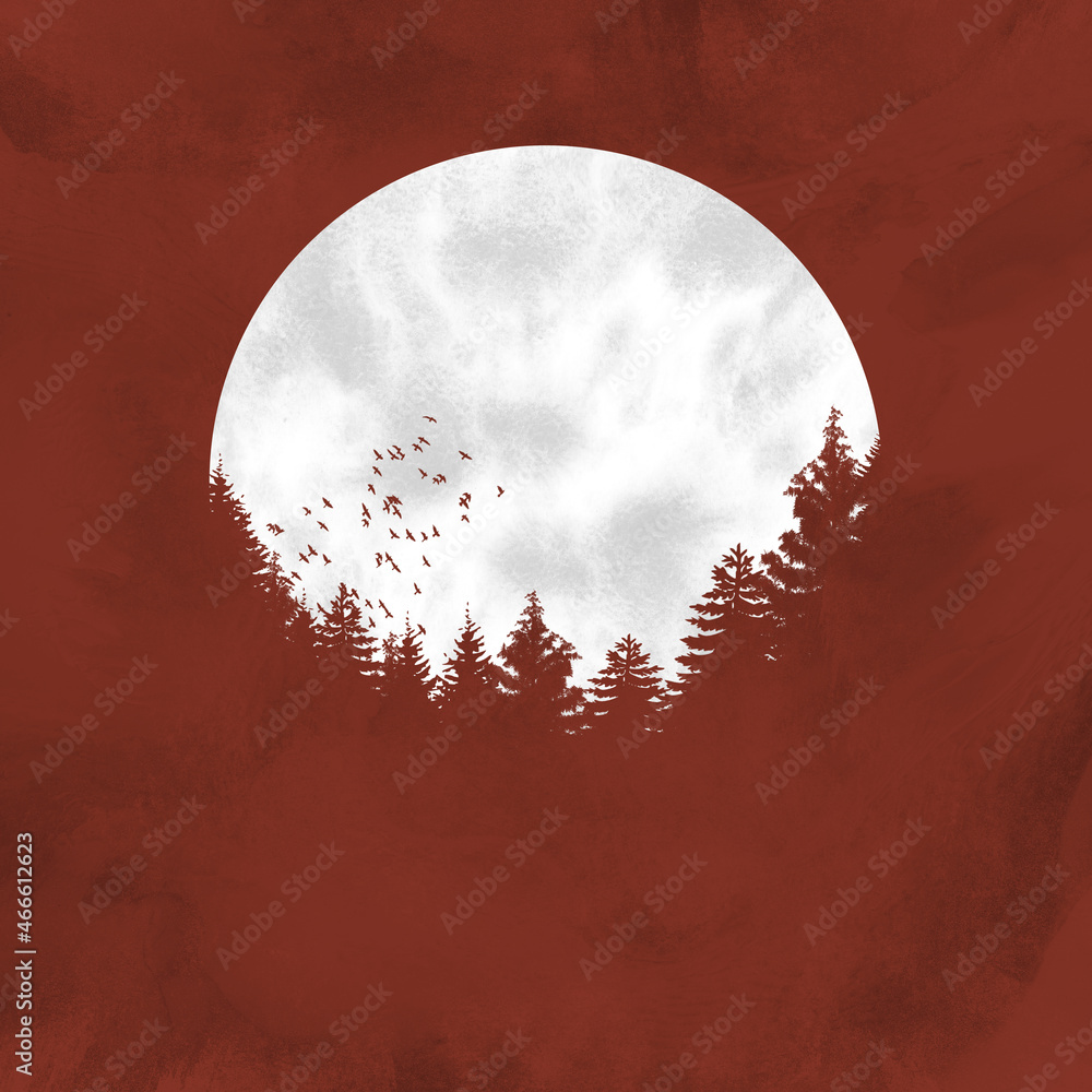 The forest and the birds by moonlight