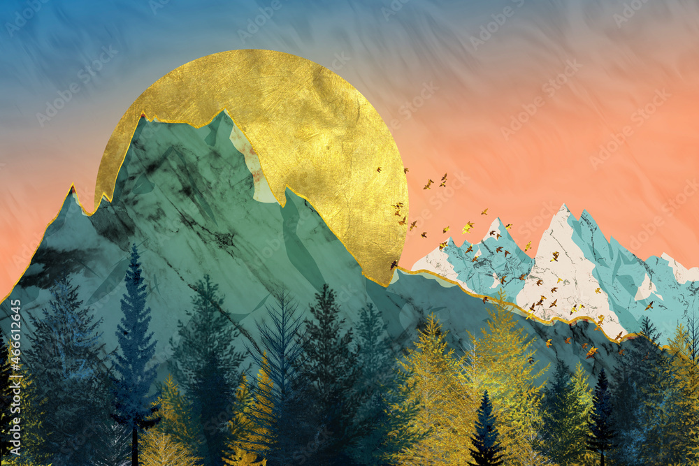 Snow in the golden mountains