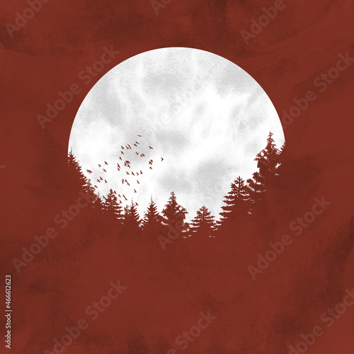 The forest and the birds by moonlight