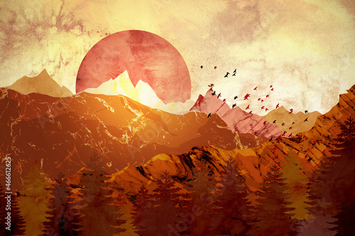 Mountains in autumn at sunset