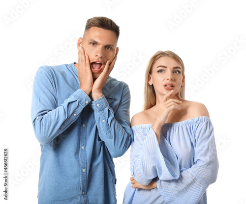 Gossiping young couple on w...