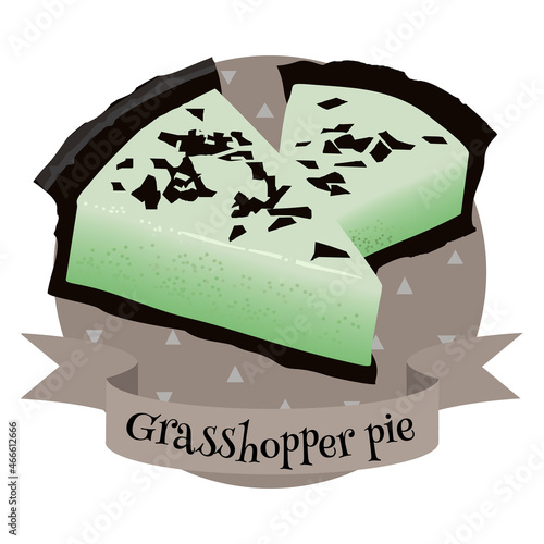 Grasshopper pie traditional American dessert. Colorful illustration in cartoon style.