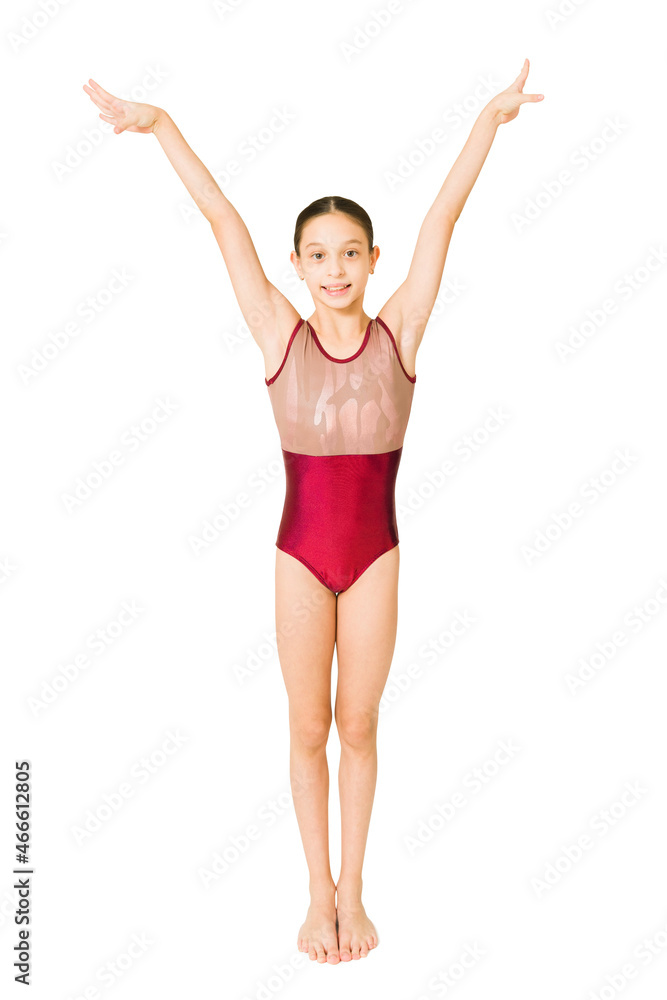 Cheerful talented kid on a gymnastic competition Cheerful talented kid on a gymnastic competition