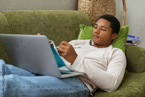 African-American student preparing for exam at home