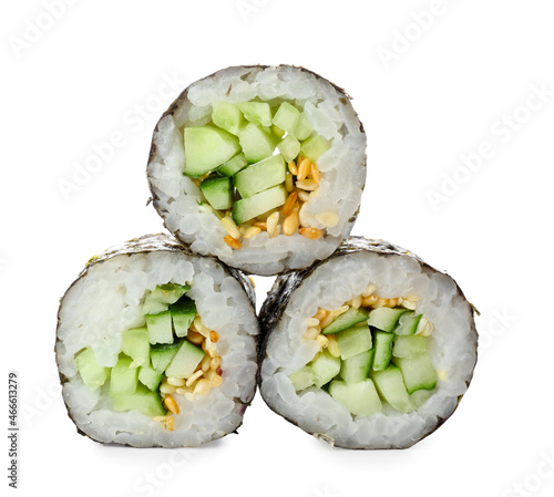 Tasty maki rolls on white background