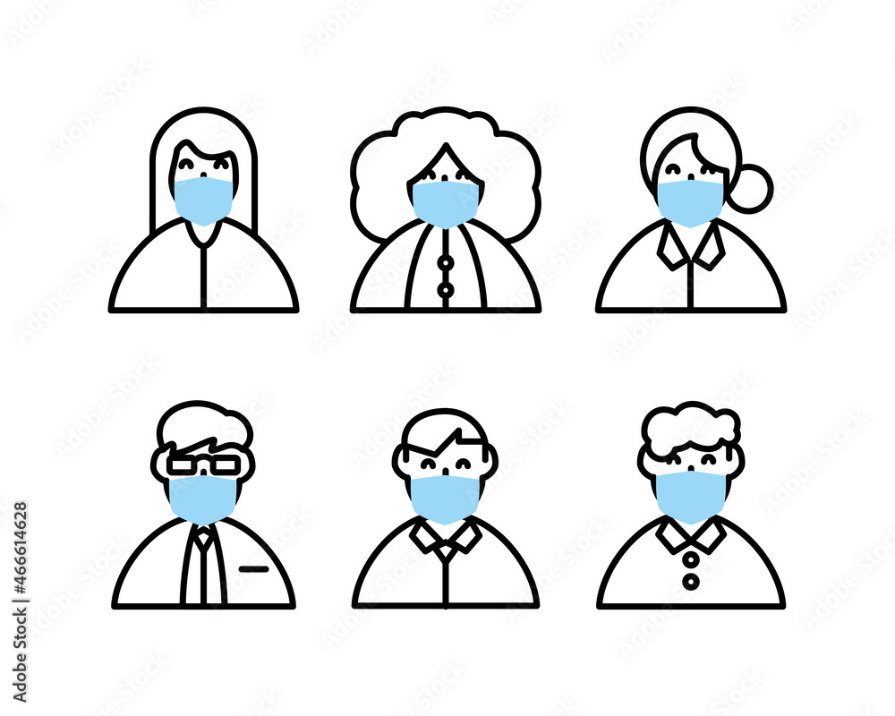 Modern set of people avatar wearing face mask and selfcaring Modern set of people avatar wearing face mask and selfcaring
