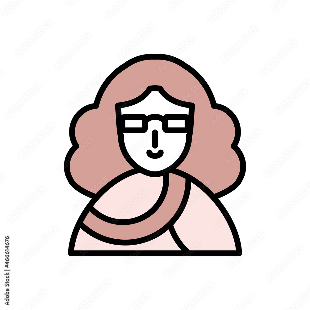 Long hair woman wearing glasses isolated icon Long hair woman wearing glasses isolated icon