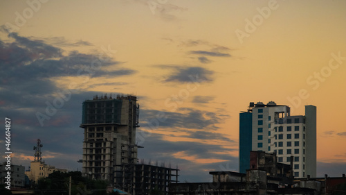 Skyline of Chittagong city in the evening.