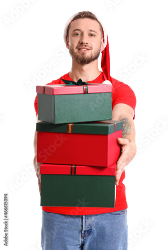 Young man in Santa hat with...
