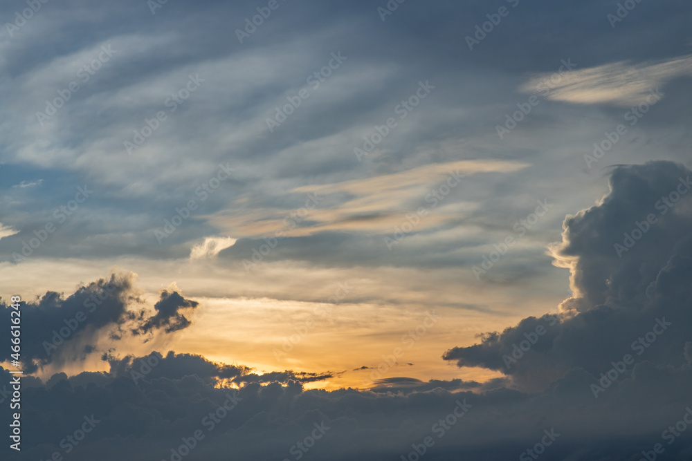 The cloudy beautiful sky with the light shining from the sun. The softness of the cloud creates a feeling of relaxation. copy space.