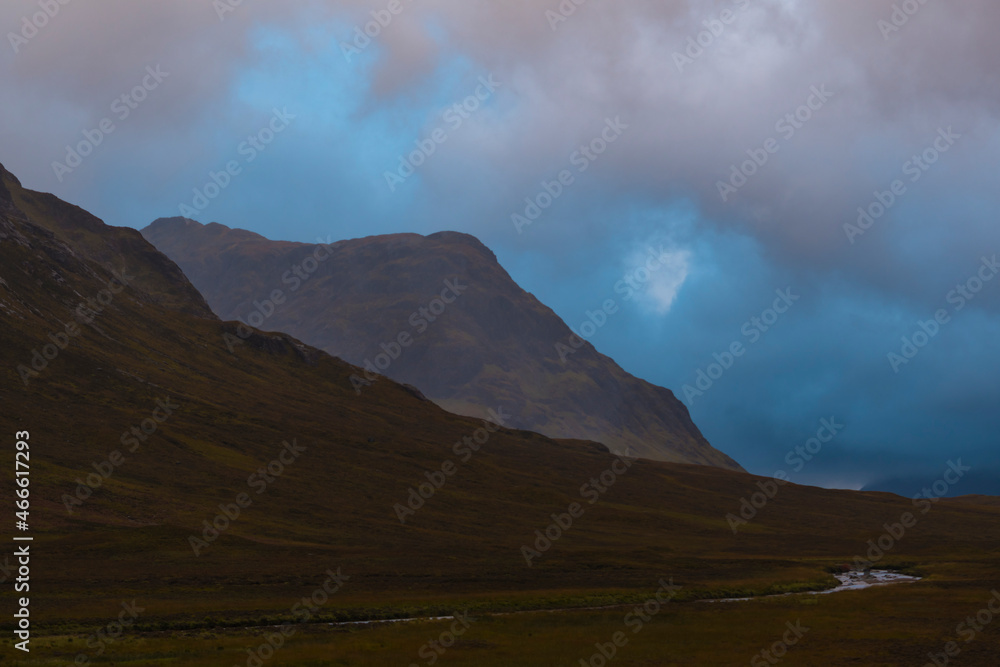 Scottish Highlands, Glencoe Swamp, Scotland Mountains with mist, Winter UK Scottish Highlands, Glencoe Swamp, Scotland Mountains with mist, Winter UK