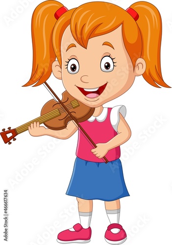 Cartoon little girl playing a violin