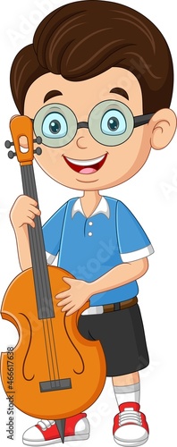Cartoon little boy playing a cello