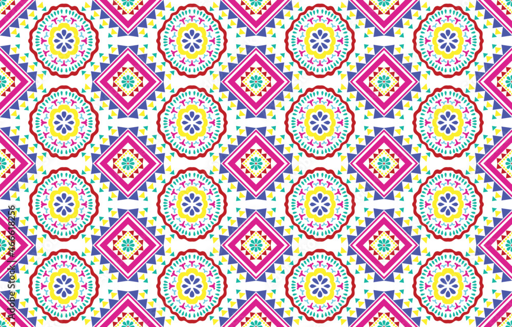 Ikat ethnic pattern design. Aztec fabric carpet mandala ornament boho chevron textile decoration wallpaper. Tribal turkey African Indian traditional embroidery oriental vector illustrations background