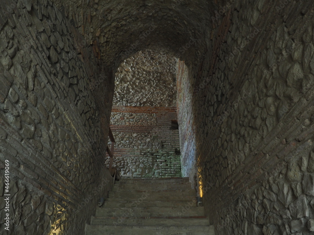 The passageway, stairs and walls inside  Durres Amphitheatre, Albania