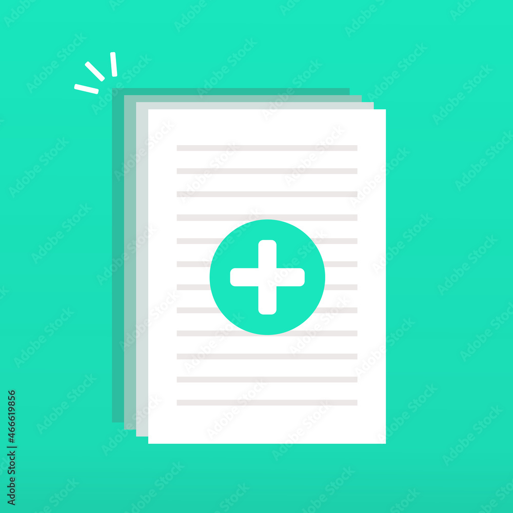 Fototapeta premium Document file with plus icon. Add file. Create new document. Upload paper. Illustration vector