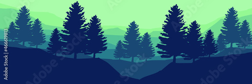 forest mountain flat design vector banner template good for web banner  ads banner  tourism banner  wallpaper  background template  and adventure design backdrop