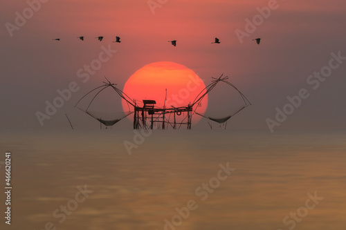 Beautiful sunrise from the lake Pakpra photo