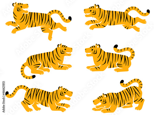 虎のポーズイラストセット 走る 伏せ 威嚇する Stock Vector Adobe Stock