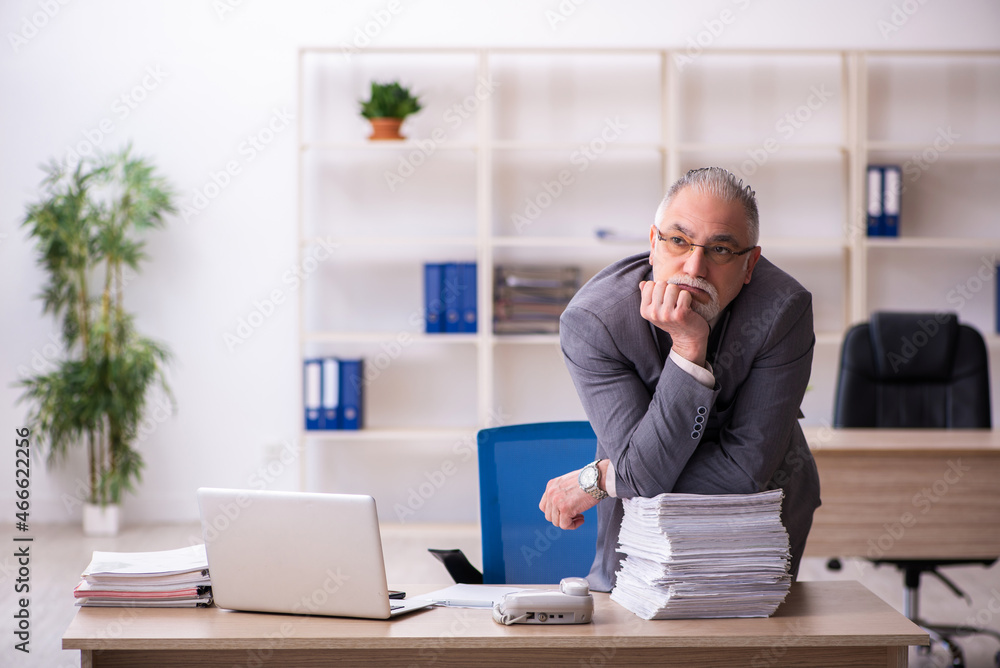 Old male employee working at workplace Old male employee working at workplace