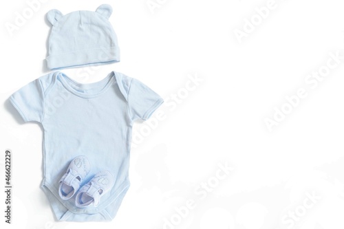 Newborn baby clothing on white background,Top view, flat lay.