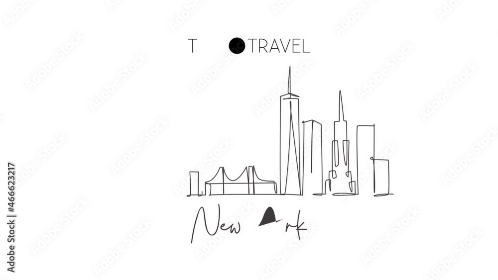 Animated self drawing of continuous line draw New York city skyline, USA. Famous city scraper and landscape. World travel concept home wall decor poster print art. Full length one line animation. Animated self drawing of continuous line draw New York city skyline, USA. Famous city scraper and landscape. World travel concept home wall decor poster print art. Full length one line animation.