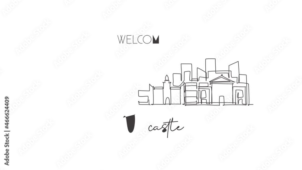 Animated self drawing of one continuous line draw Newcastle city skyline. Beautiful city skyscraper world landscape tourism travel vacation home poster art concept. Full length single line animation. Animated self drawing of one continuous line draw Newcastle city skyline. Beautiful city skyscraper world landscape tourism travel vacation home poster art concept. Full length single line animation.