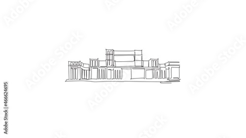 Animated self drawing of continuous line draw Palace of the Parliament landmark. Palatul Parlamentului place in Bucharest, Romania. Home decor wall art print concept. Full length one line animation. photo