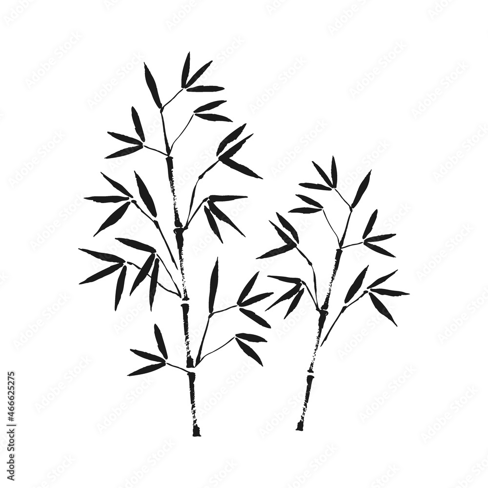 Obraz premium 竹 墨絵 筆絵 筆 水墨画 ベクター イラスト