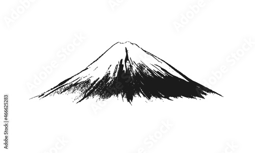 富士山　墨絵 筆絵 筆 水墨画　ベクター イラスト