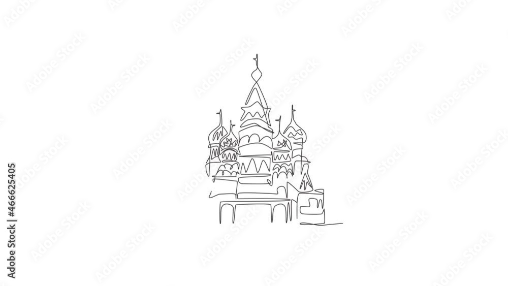 Animated self drawing of one continuous line draw St Basils landmark. World iconic place in Moscow, Russia. Holiday vacation home wall art decor poster print concept. Full length single line animation Animated self drawing of one continuous line draw St Basils landmark. World iconic place in Moscow, Russia. Holiday vacation home wall art decor poster print concept. Full length single line animation