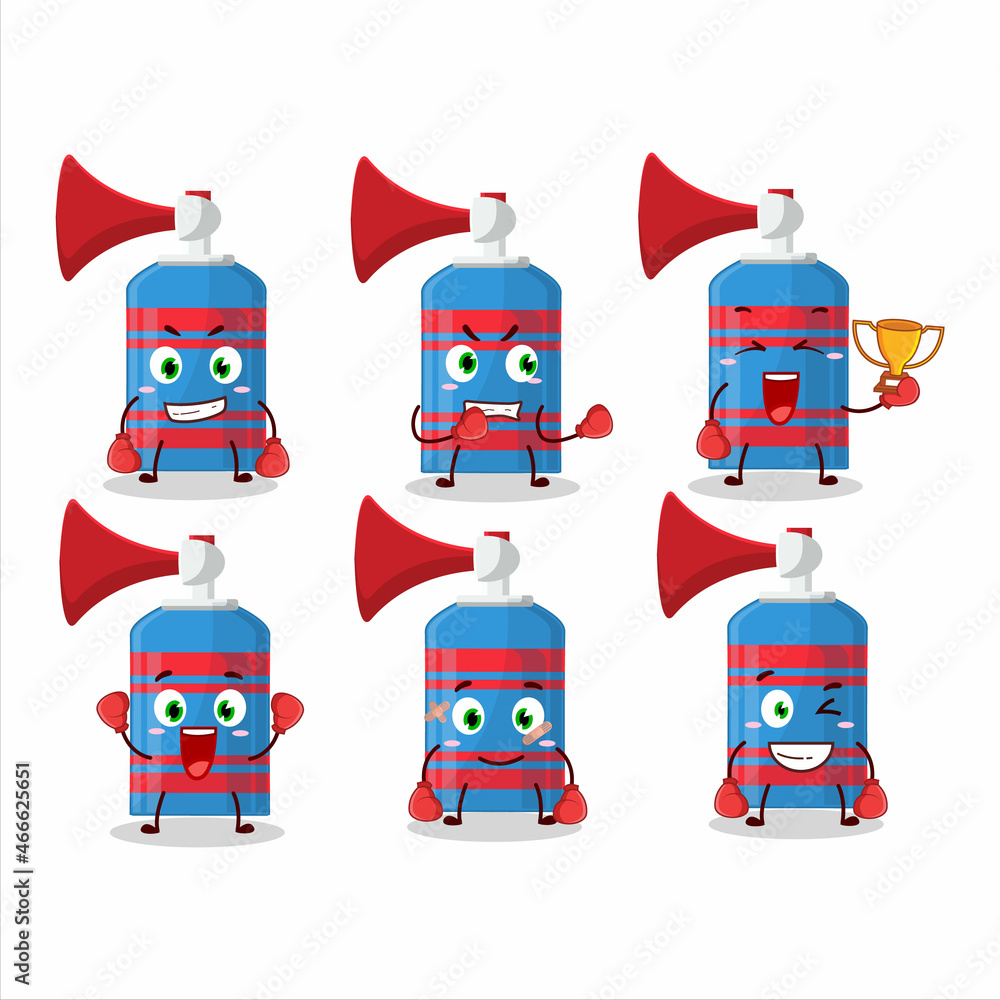 A sporty blue air horn boxing athlete cartoon mascot design