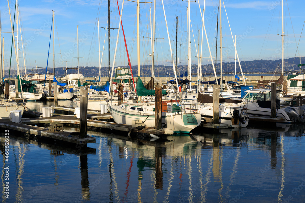 Sailboats moored at pier 39 in San Francisco